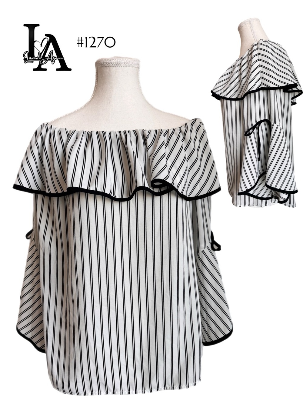 Maurices Off-Shoulder Black & White Stripe Ruffle Top